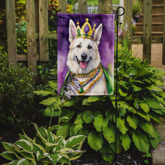 White German Shepherd King of Mardi Gras Garden Flag - Vibrant Dog-Themed Yard Decor by Caroline's Treasures