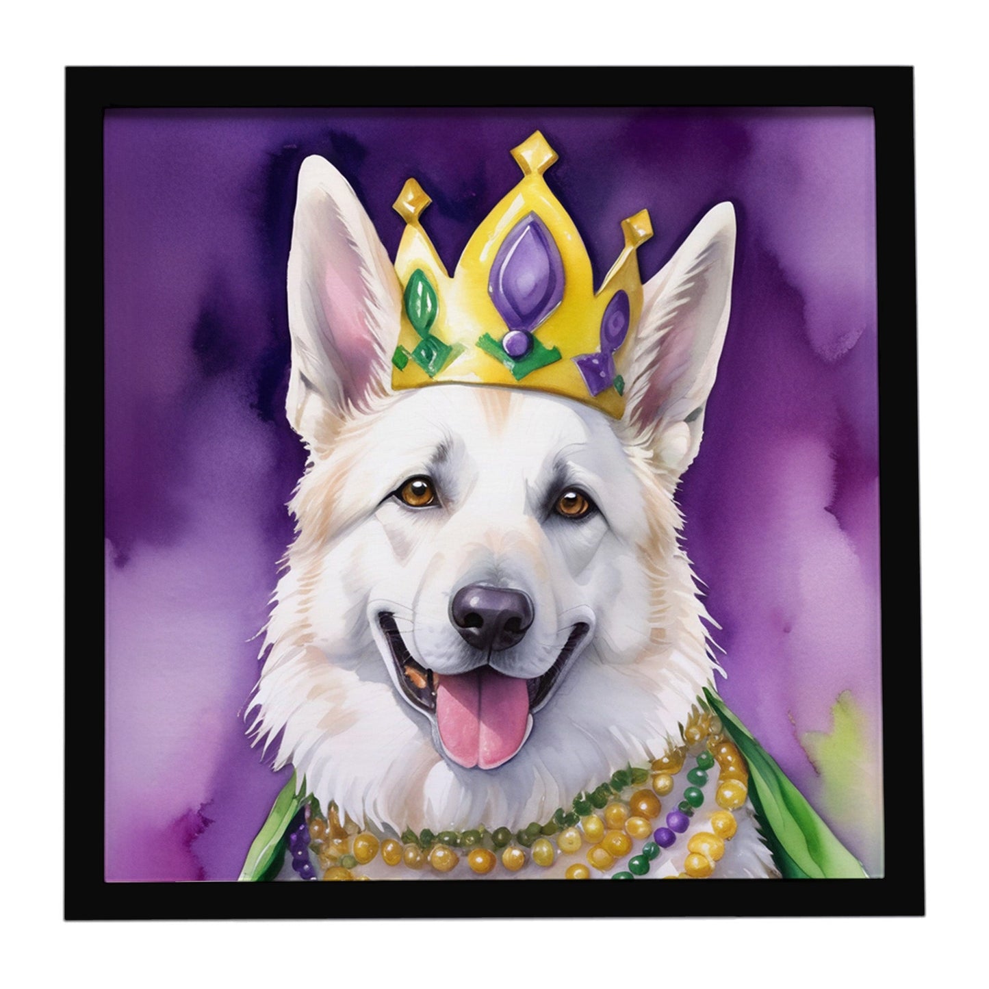 White German Shepherd King of Mardi Gras Framed Metal Print