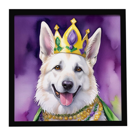 White German Shepherd King of Mardi Gras Framed Metal Print