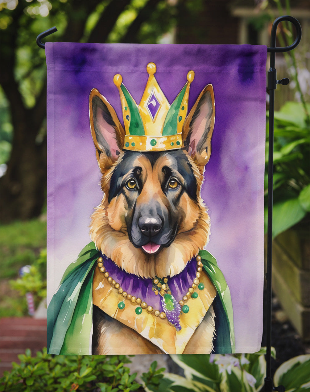 German Shepherd King of Mardi Gras Garden Flag - Vibrant Dog-Themed Yard Decor by Caroline's Treasures