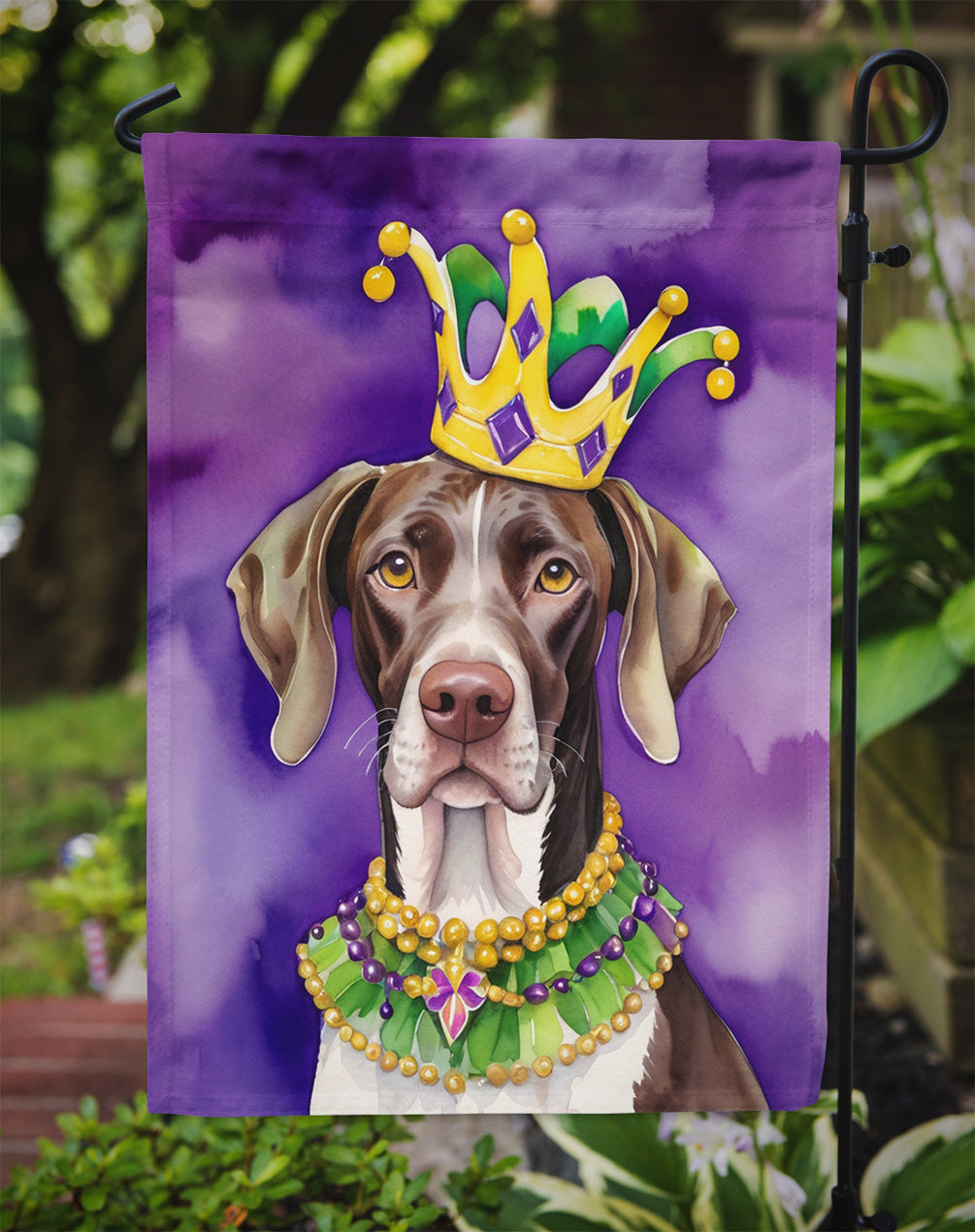 German Shorthaired Pointer King of Mardi Gras Garden Flag - Vibrant Dog-Themed Yard Decor by Caroline's Treasures
