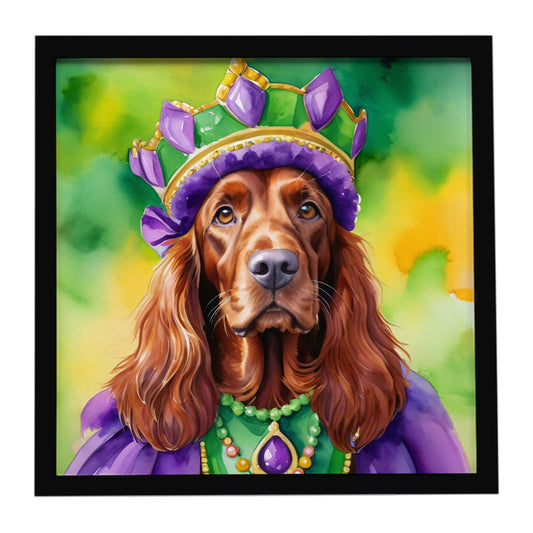 Irish Setter King of Mardi Gras Framed Metal Print
