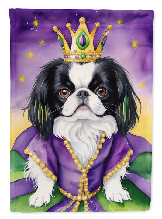 Japanese Chin King of Mardi Gras Garden Flag - Vibrant Dog-Themed Yard Decor by Caroline's Treasures