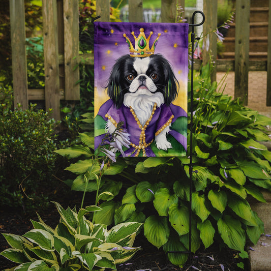 Japanese Chin King of Mardi Gras Garden Flag - Vibrant Dog-Themed Yard Decor by Caroline's Treasures