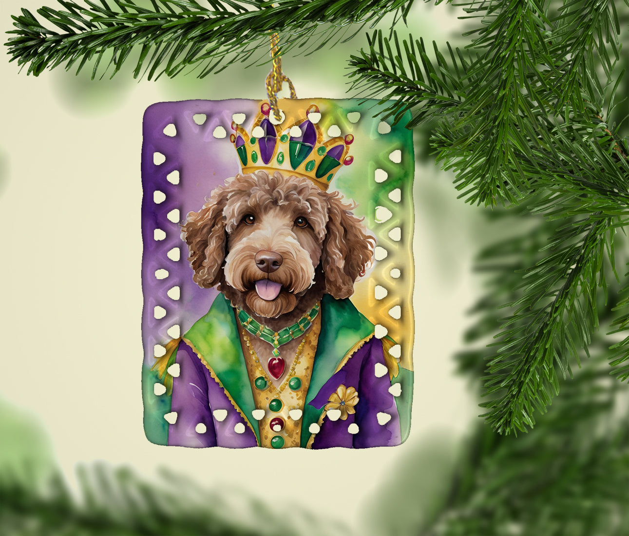 Labradoodle King of Mardi Gras Porcelain Ornament