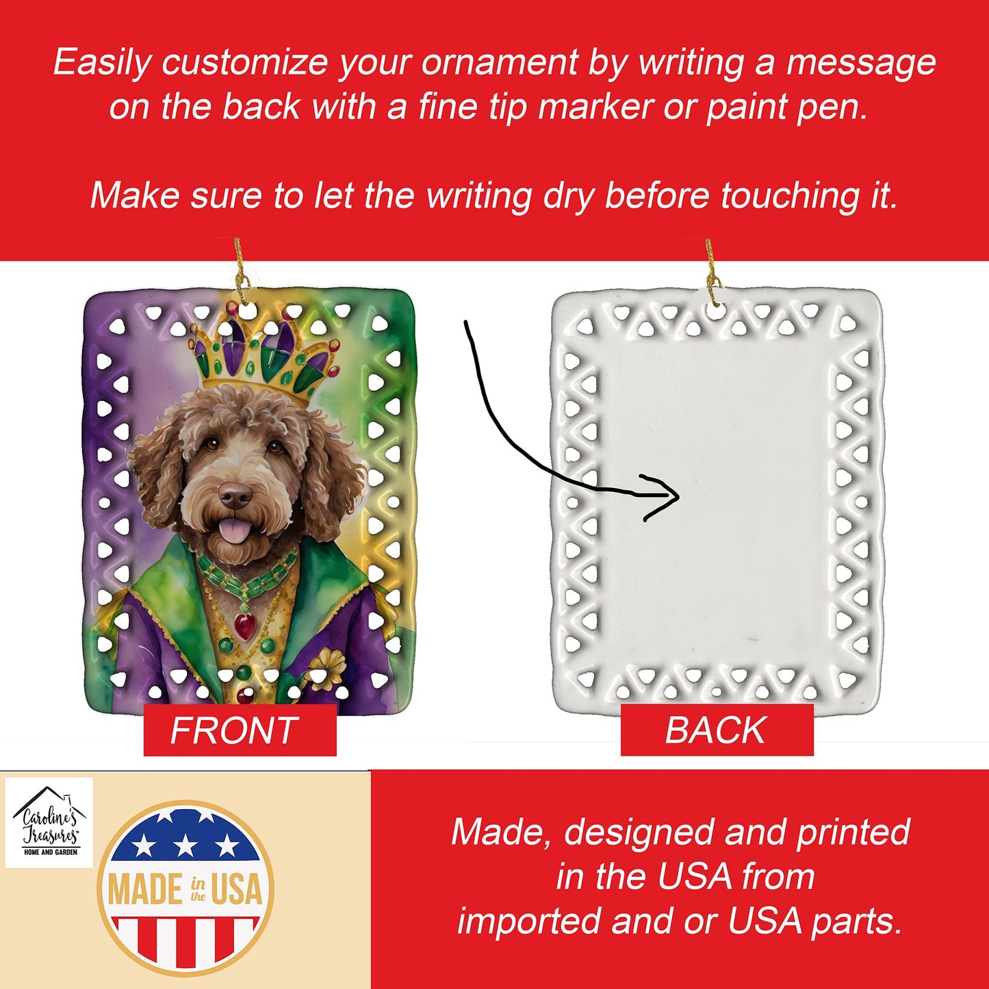 Labradoodle King of Mardi Gras Porcelain Ornament