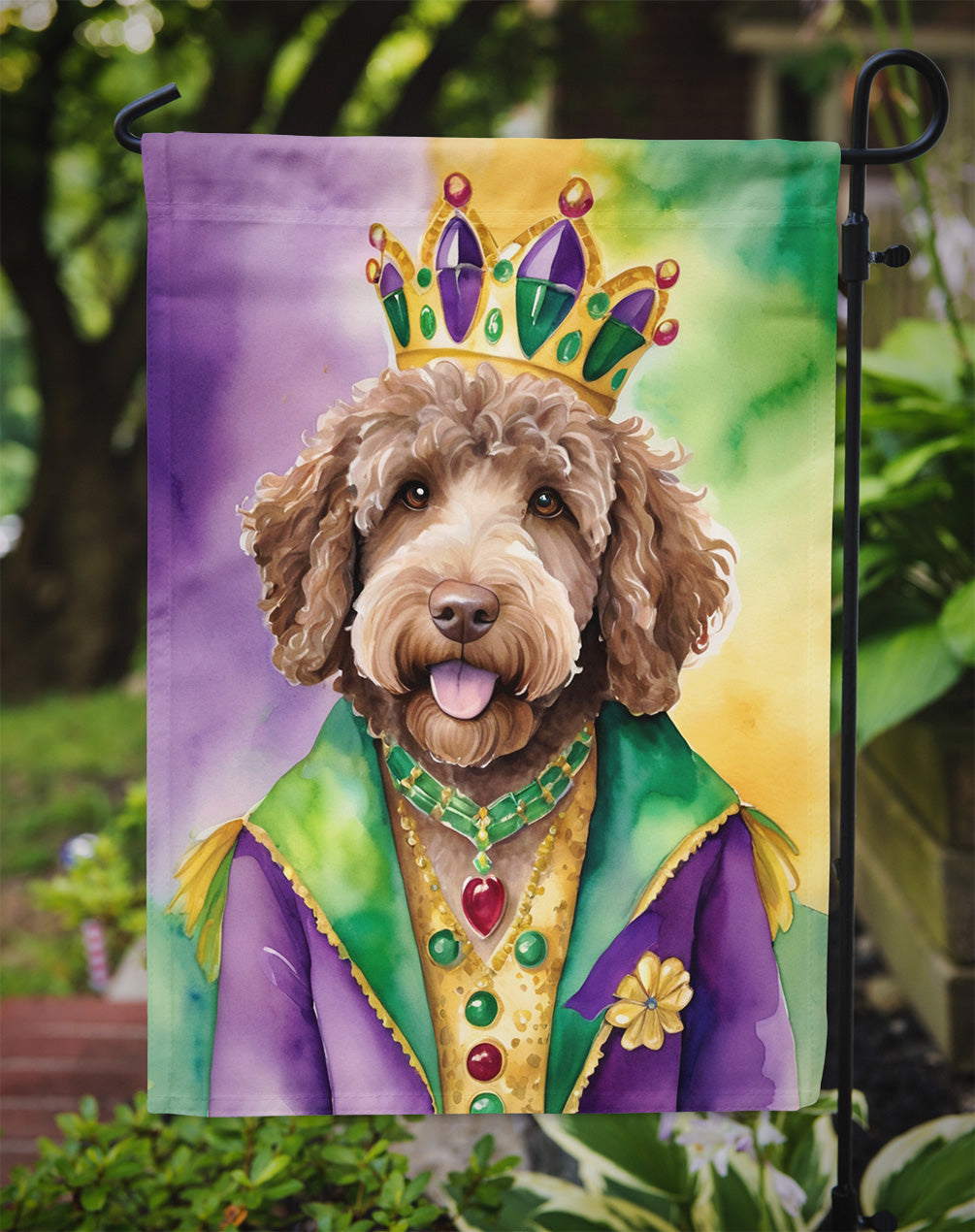 Labradoodle King of Mardi Gras Garden Flag - Vibrant Dog-Themed Yard Decor by Caroline's Treasures