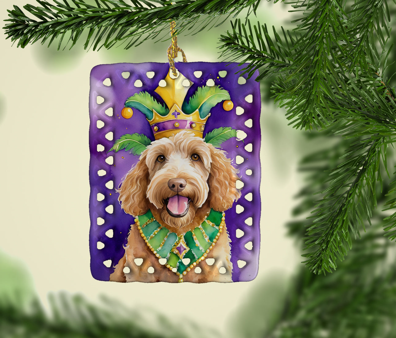Labradoodle King of Mardi Gras Porcelain Ornament