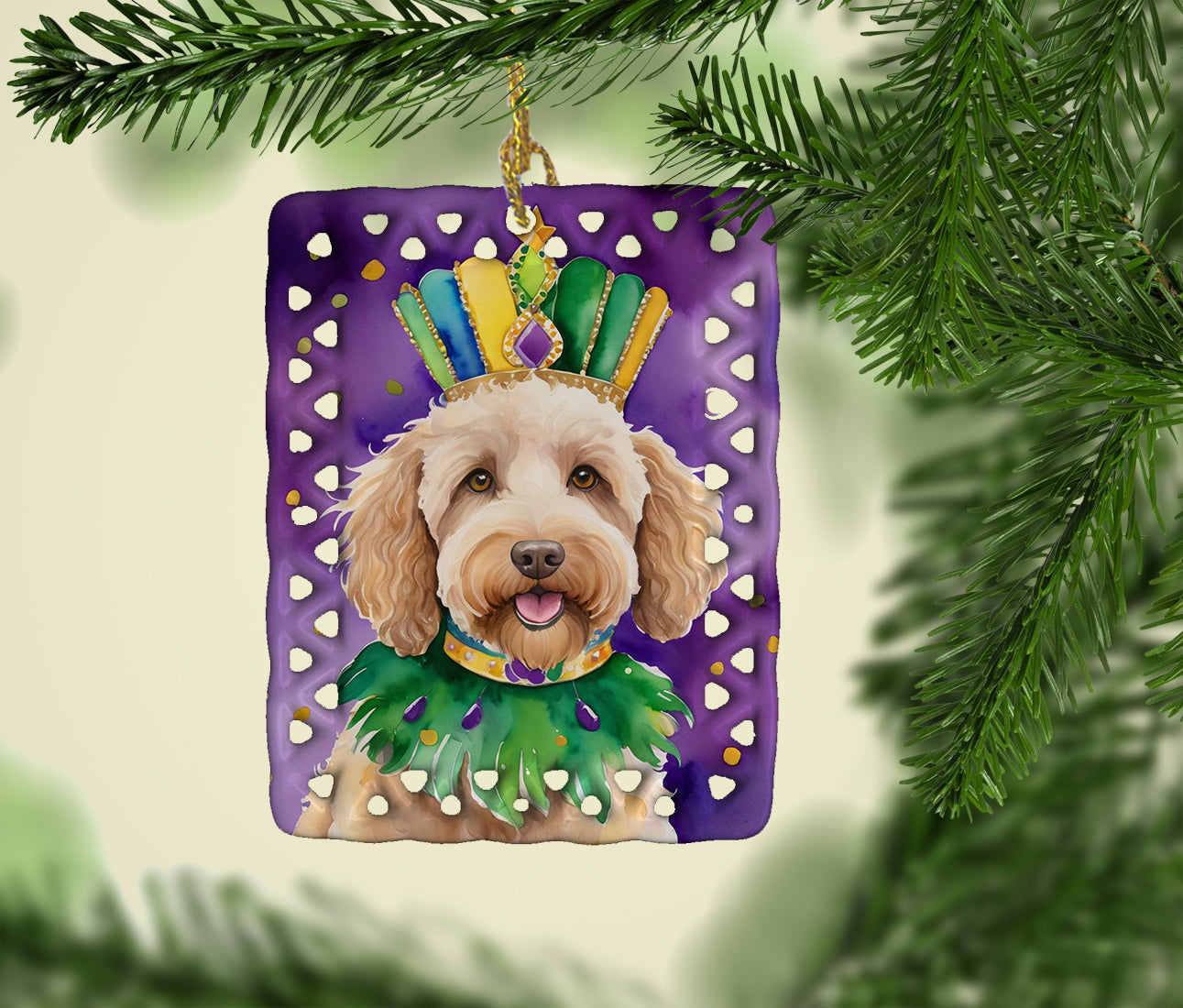 Labradoodle King of Mardi Gras Porcelain Ornament