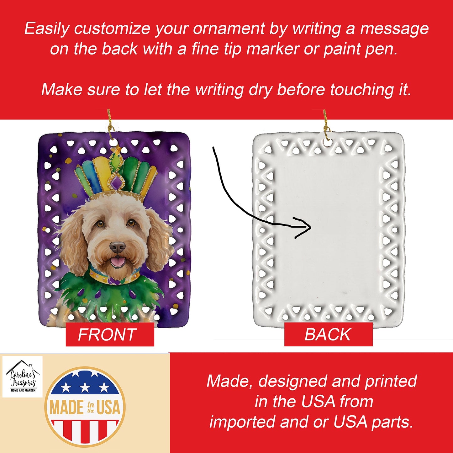 Labradoodle King of Mardi Gras Porcelain Ornament