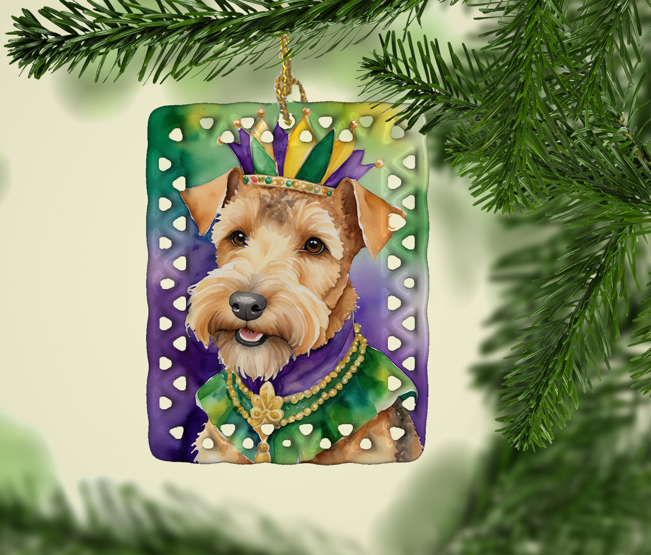 Lakeland Terrier King of Mardi Gras Porcelain Ornament