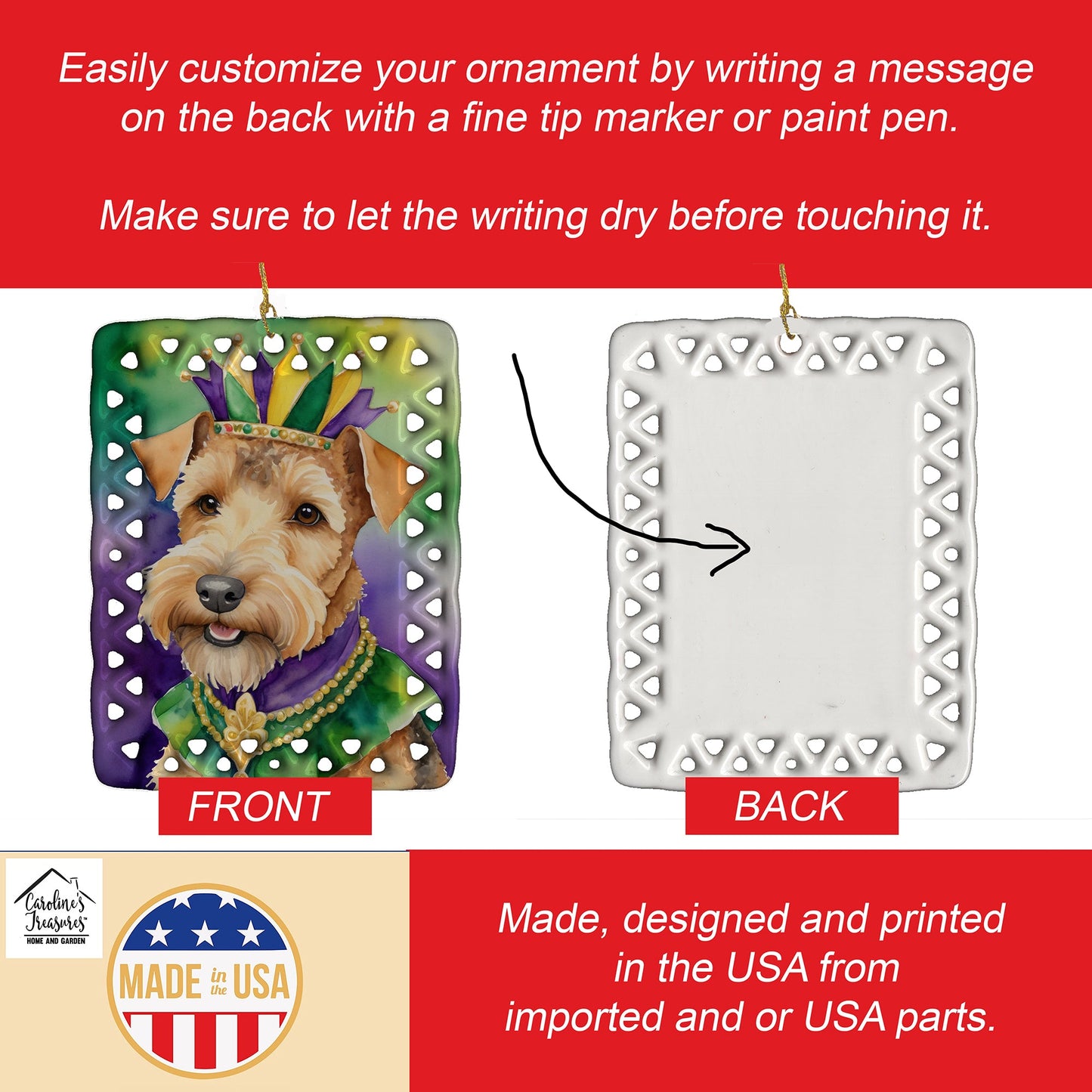 Lakeland Terrier King of Mardi Gras Porcelain Ornament