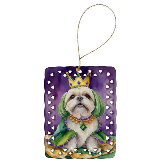 Lhasa Apso King of Mardi Gras Porcelain Ornament
