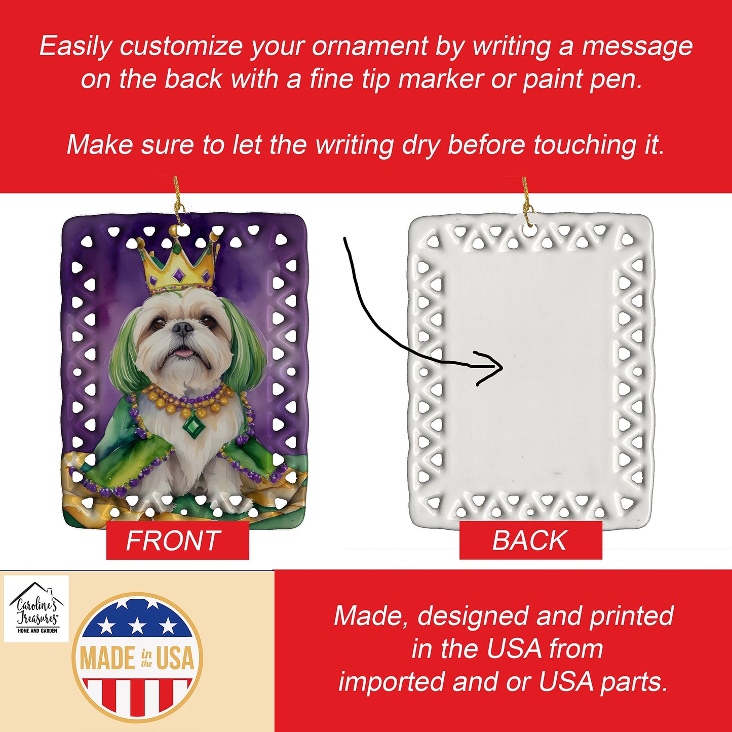 Lhasa Apso King of Mardi Gras Porcelain Ornament