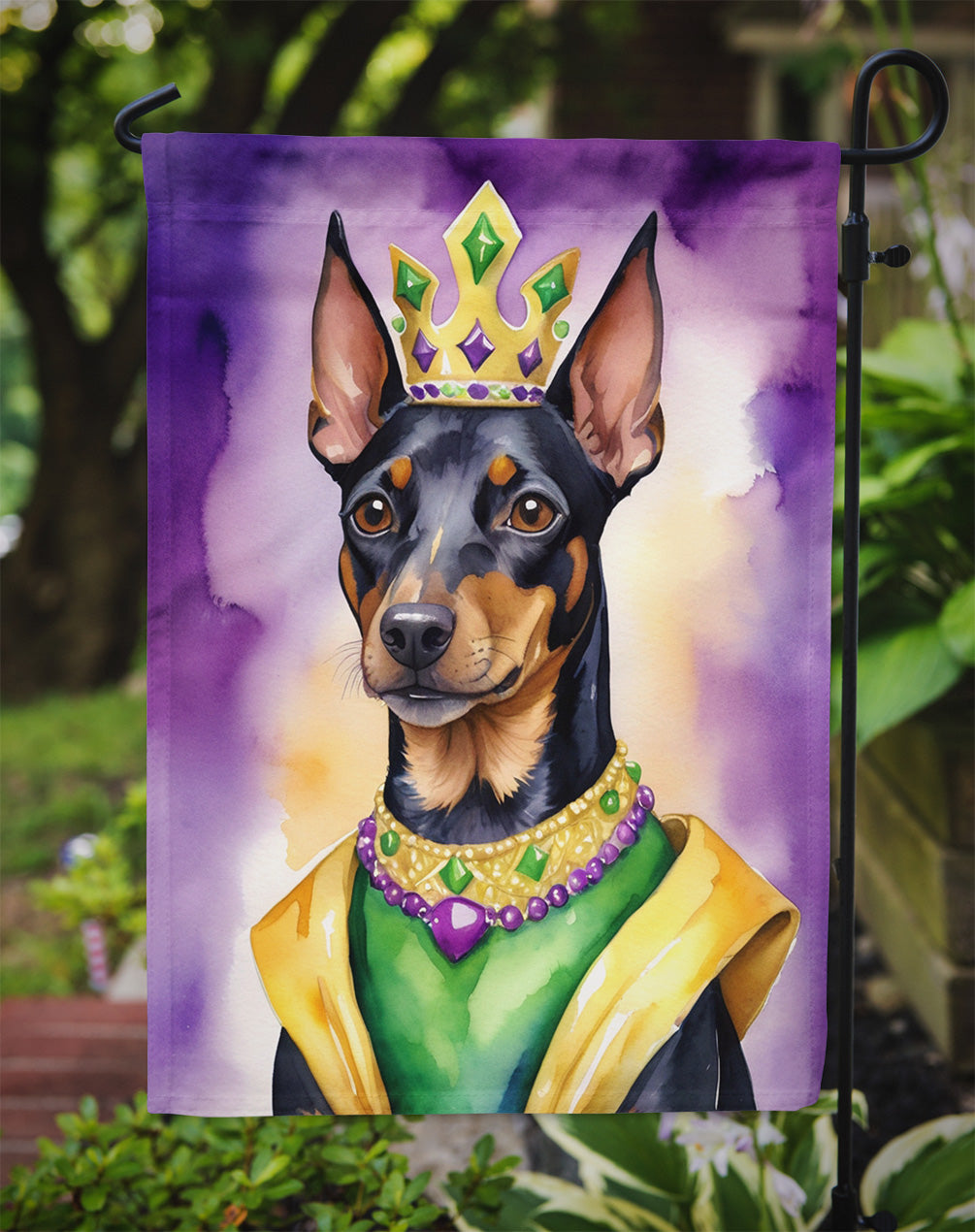 Manchester Terrier King of Mardi Gras Garden Flag - Vibrant Dog-Themed Yard Decor by Caroline's Treasures