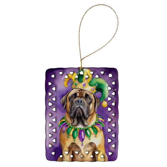 Mastiff King of Mardi Gras Porcelain Ornament