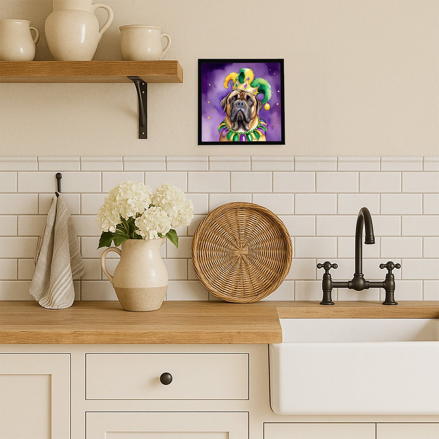 Mastiff King of Mardi Gras Framed Metal Print