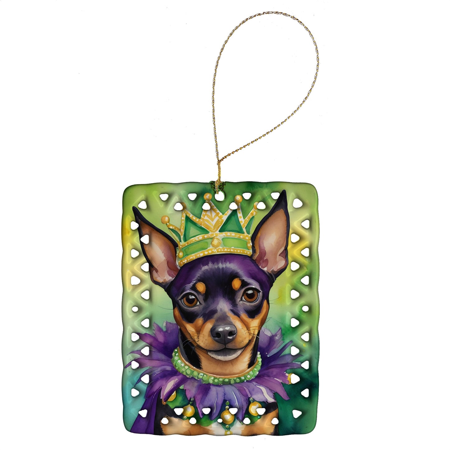 Miniature Pinscher King of Mardi Gras Porcelain Ornament