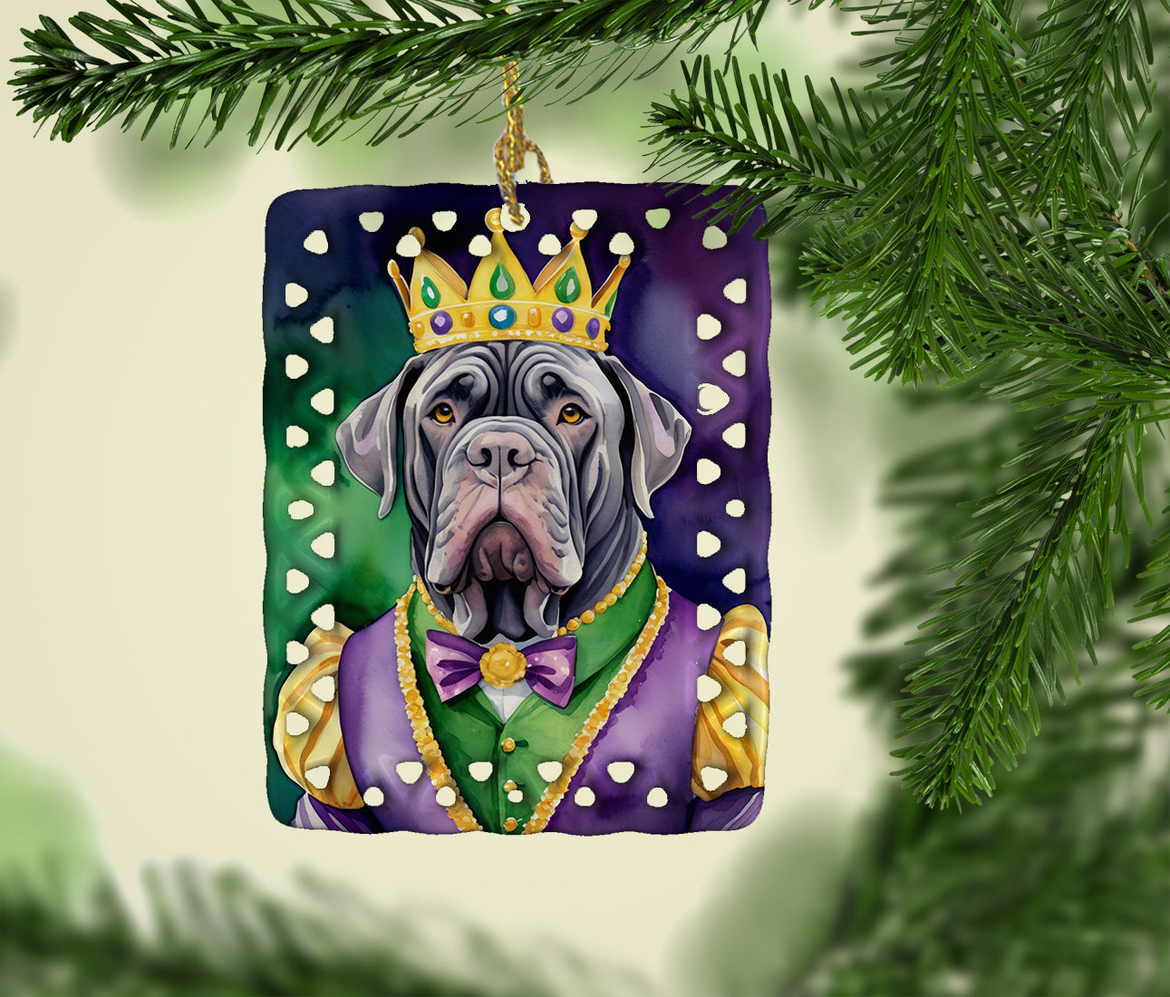 Neapolitan Mastiff King of Mardi Gras Porcelain Ornament