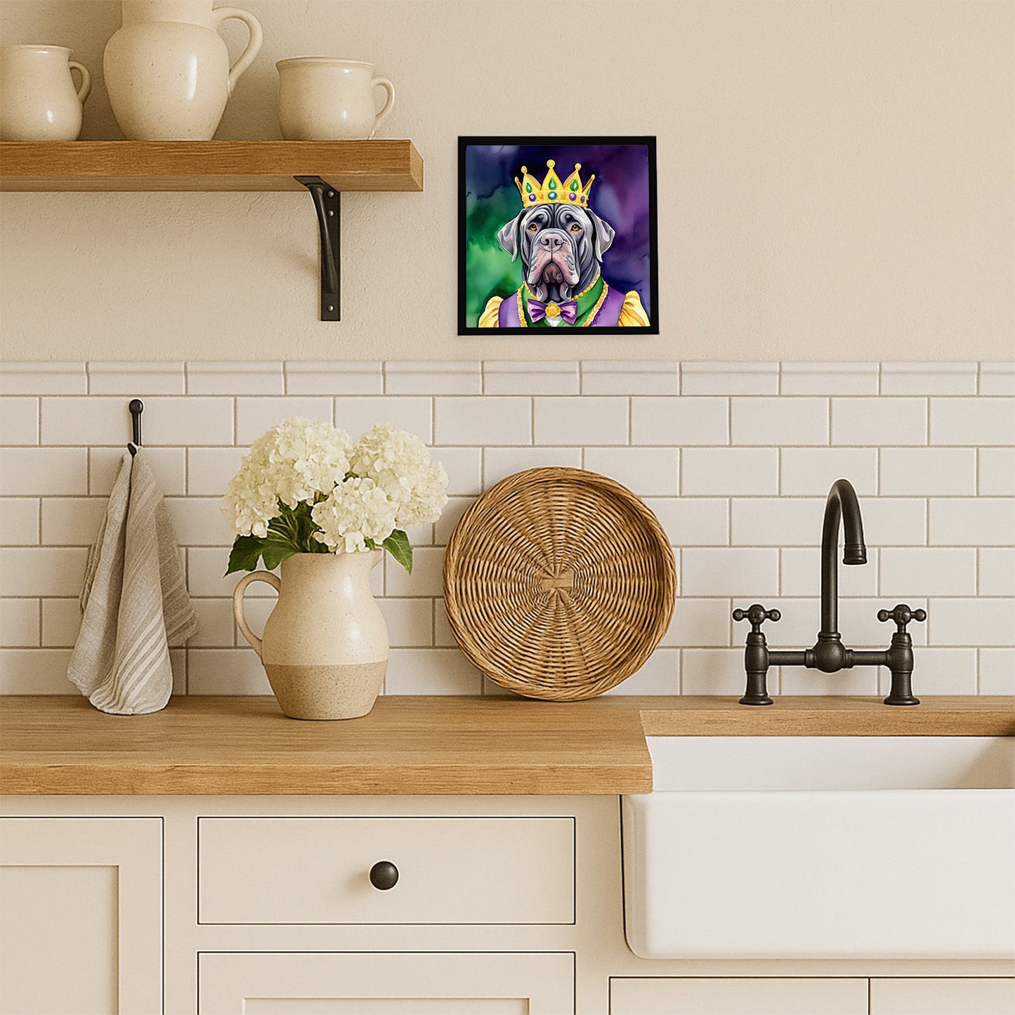 Neapolitan Mastiff King of Mardi Gras Framed Metal Print