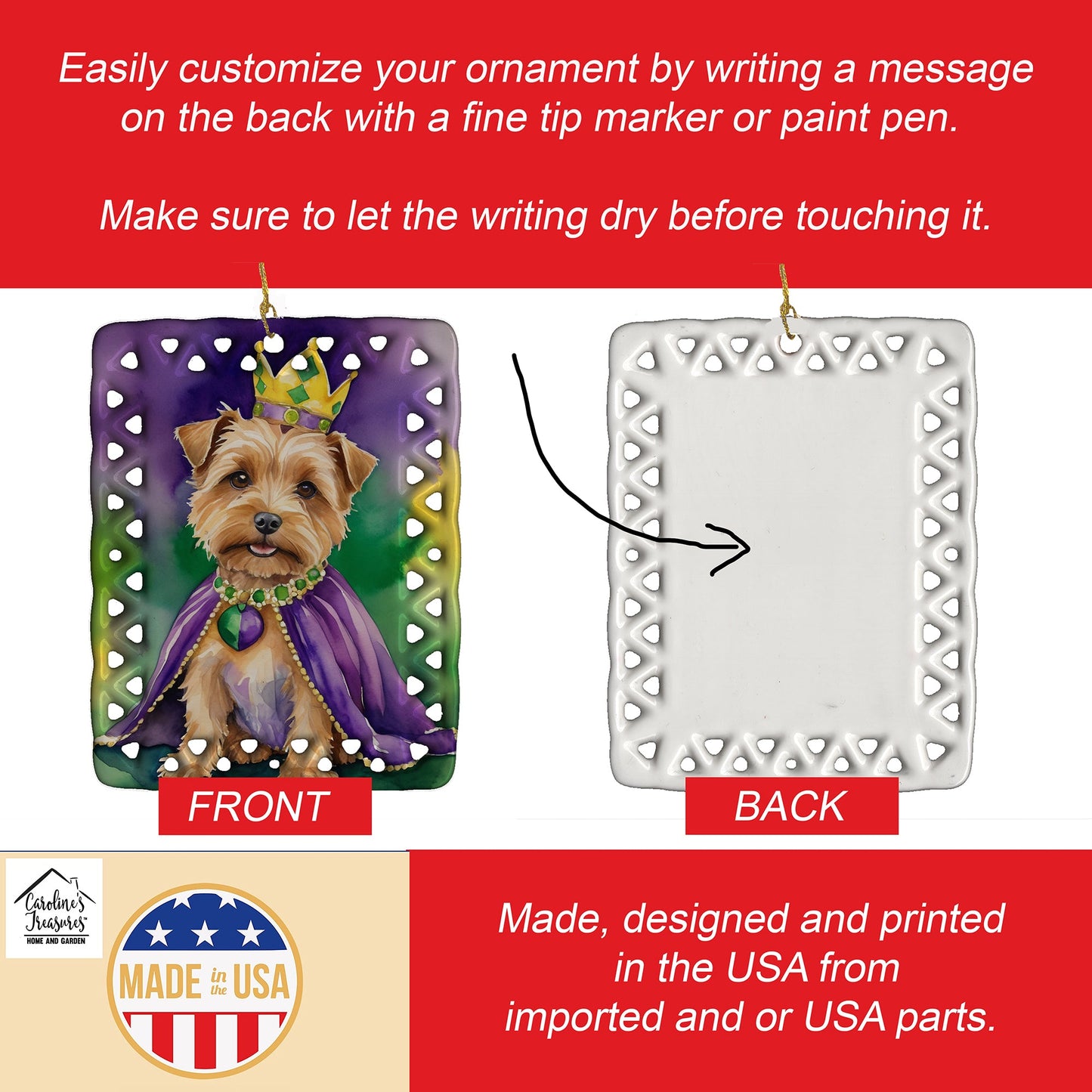 Norfolk Terrier King of Mardi Gras Porcelain Ornament