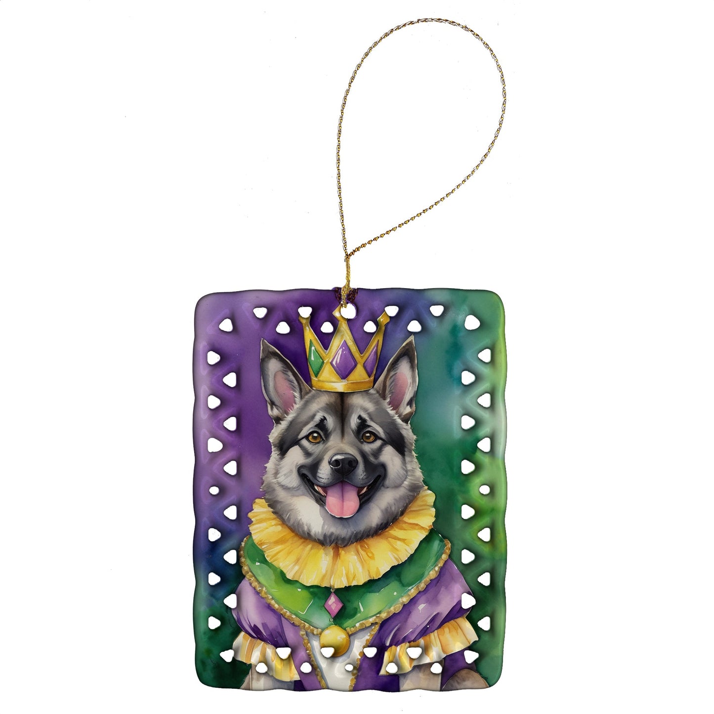 Norwegian Elkhound King of Mardi Gras Porcelain Ornament