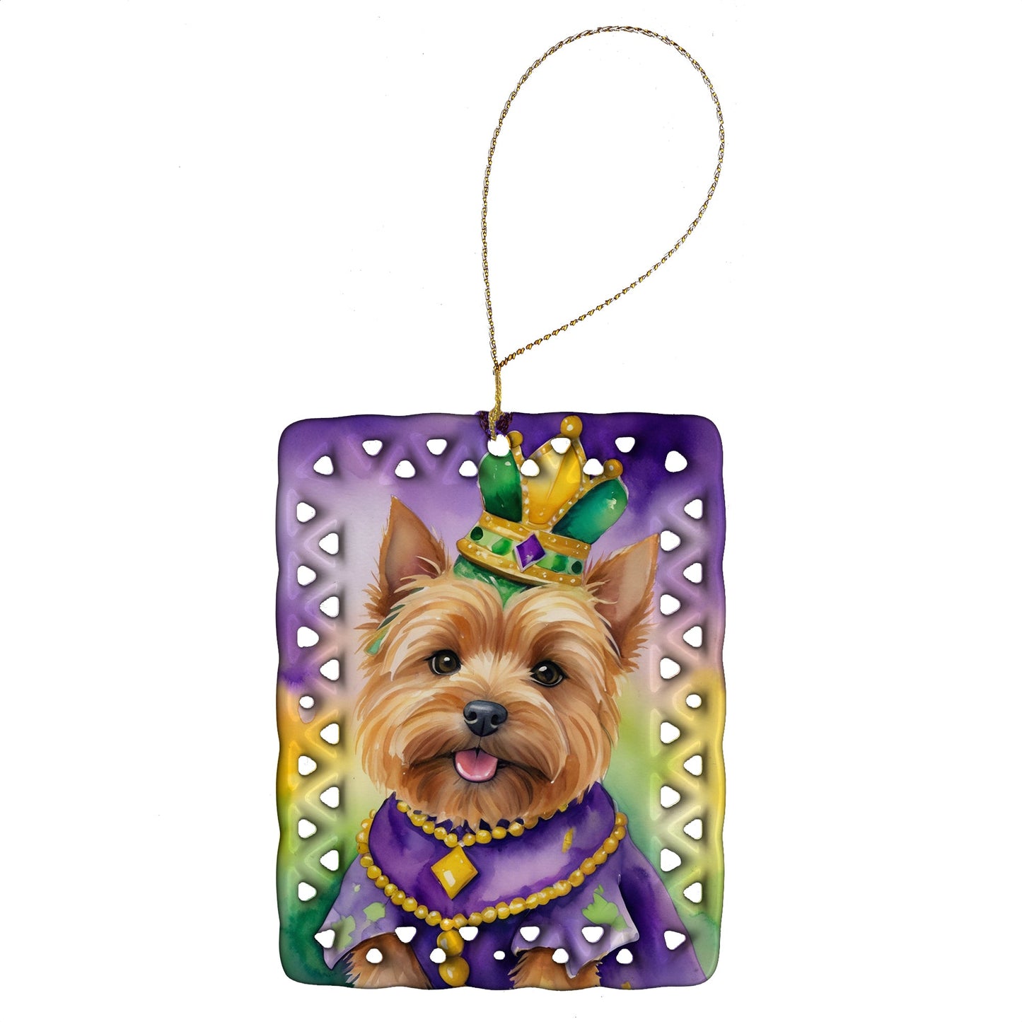 Norwich Terrier King of Mardi Gras Porcelain Ornament