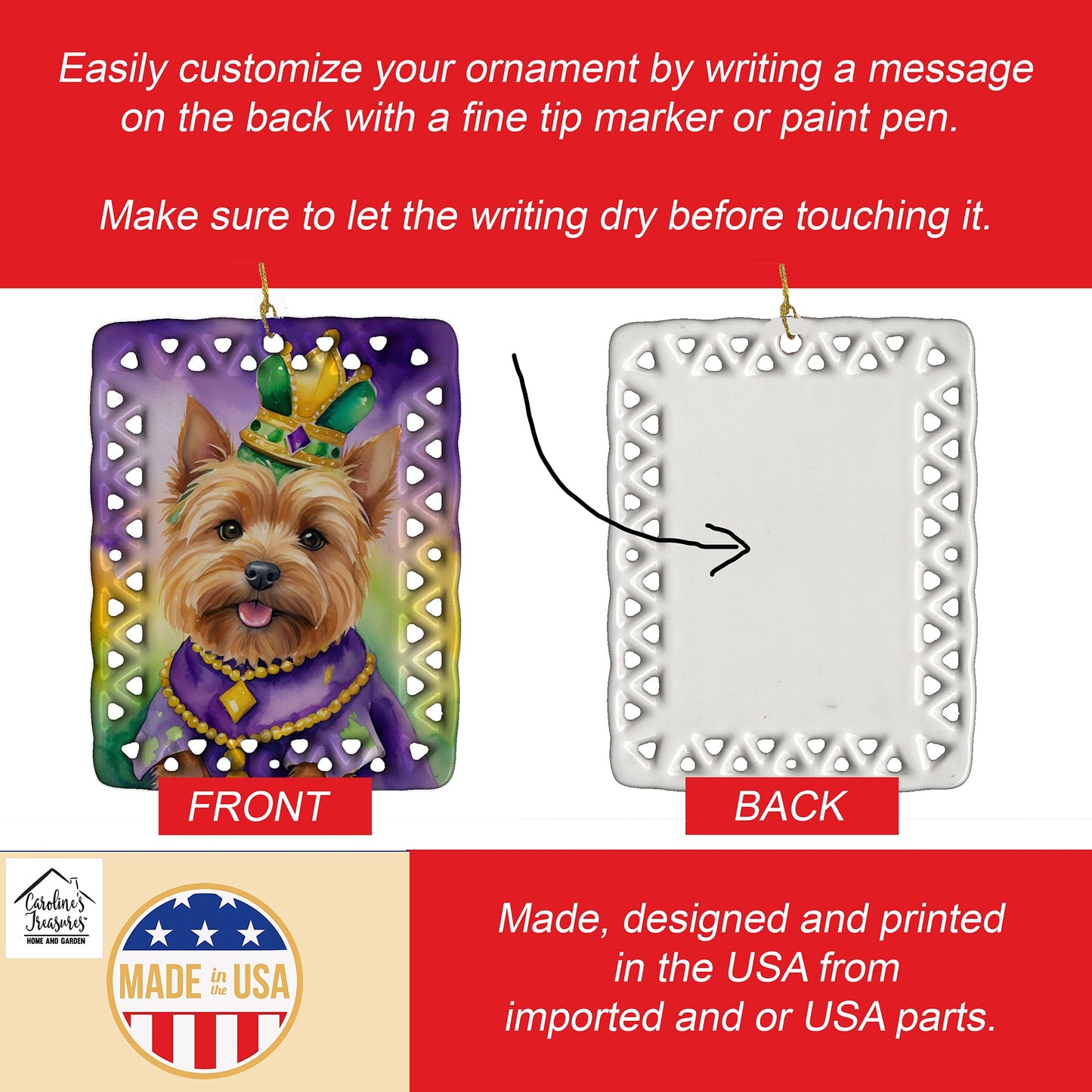 Norwich Terrier King of Mardi Gras Porcelain Ornament