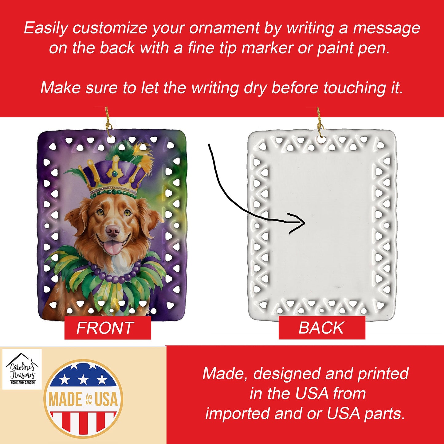 Nova Scotia Duck Tolling Retriever King of Mardi Gras Porcelain Ornament