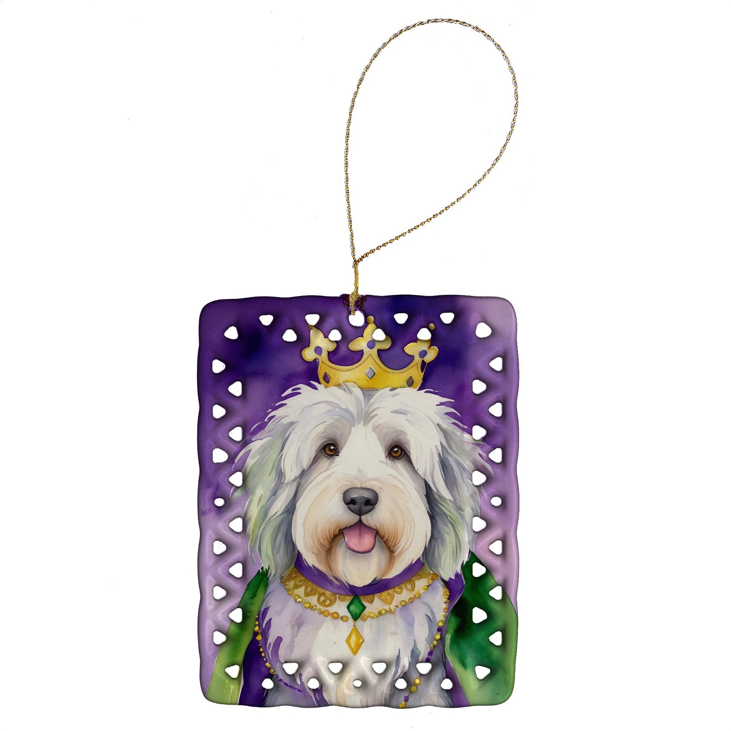 Old English Sheepdog King of Mardi Gras Porcelain Ornament