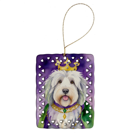 Old English Sheepdog King of Mardi Gras Porcelain Ornament