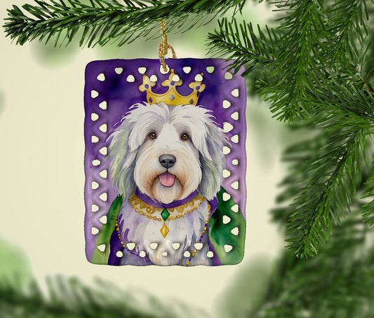 Old English Sheepdog King of Mardi Gras Porcelain Ornament