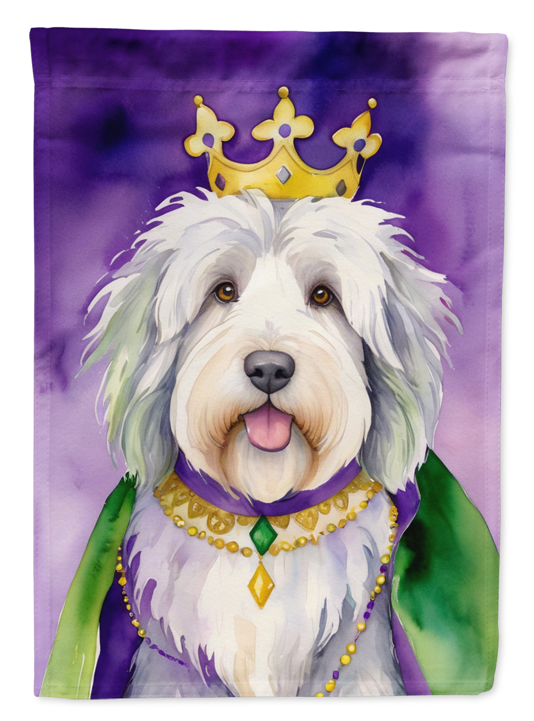 Old English Sheepdog King of Mardi Gras Garden Flag - Vibrant Dog-Themed Yard Decor by Caroline's Treasures