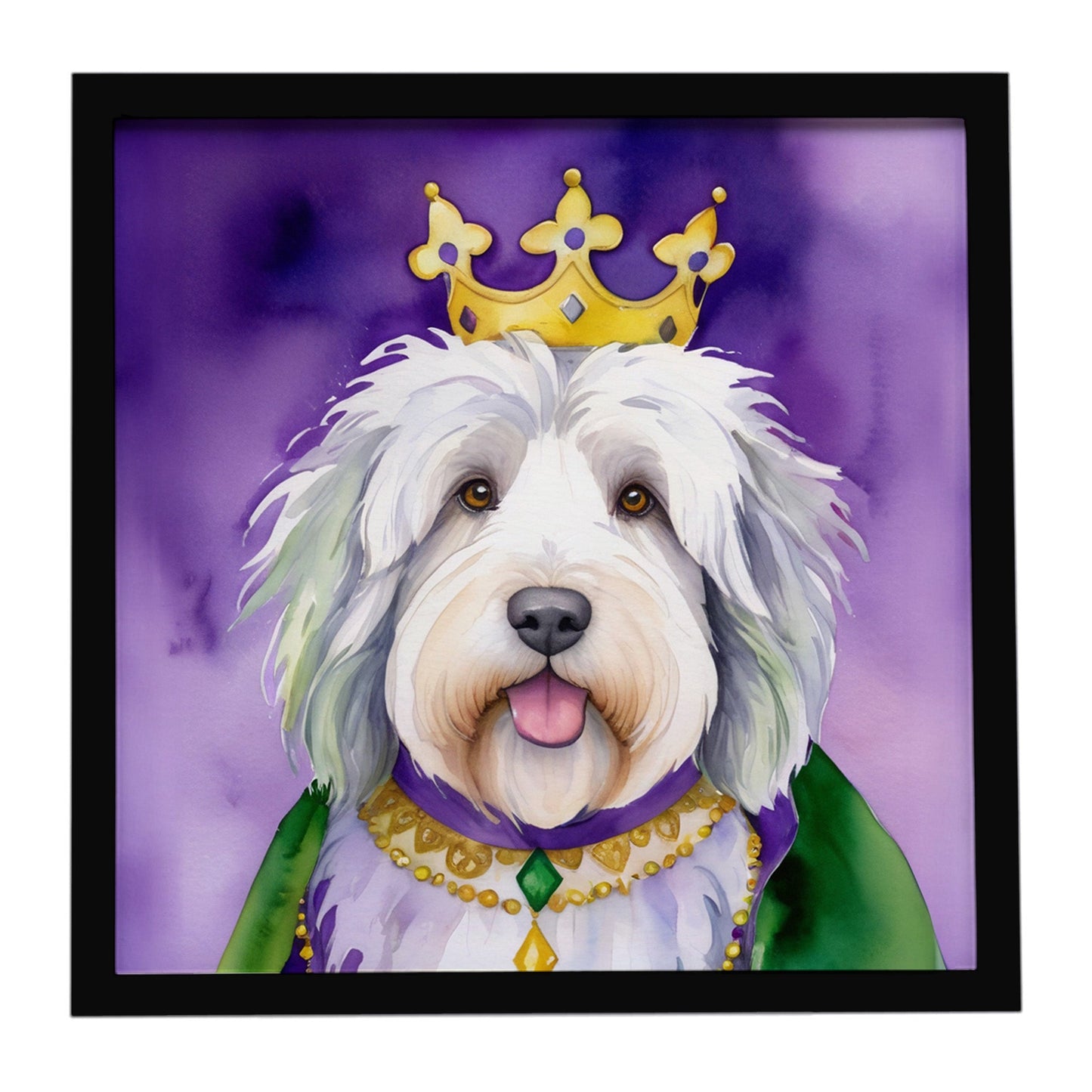 Old English Sheepdog King of Mardi Gras Framed Metal Print