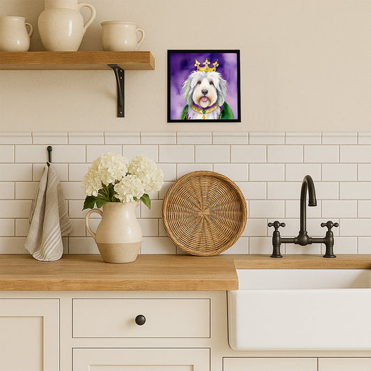 Old English Sheepdog King of Mardi Gras Framed Metal Print