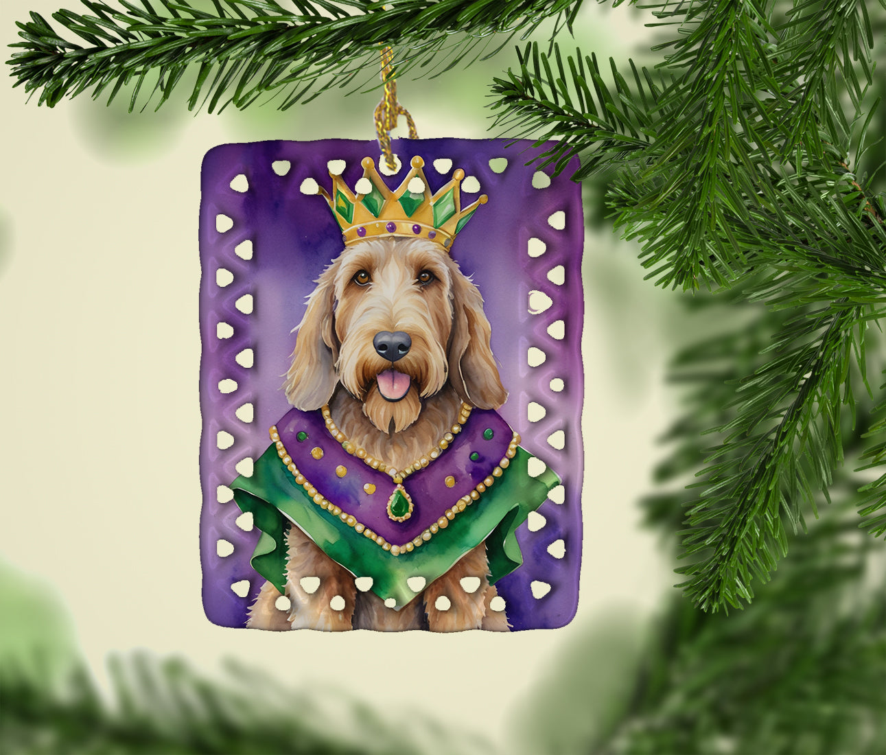 Otterhound King of Mardi Gras Porcelain Ornament