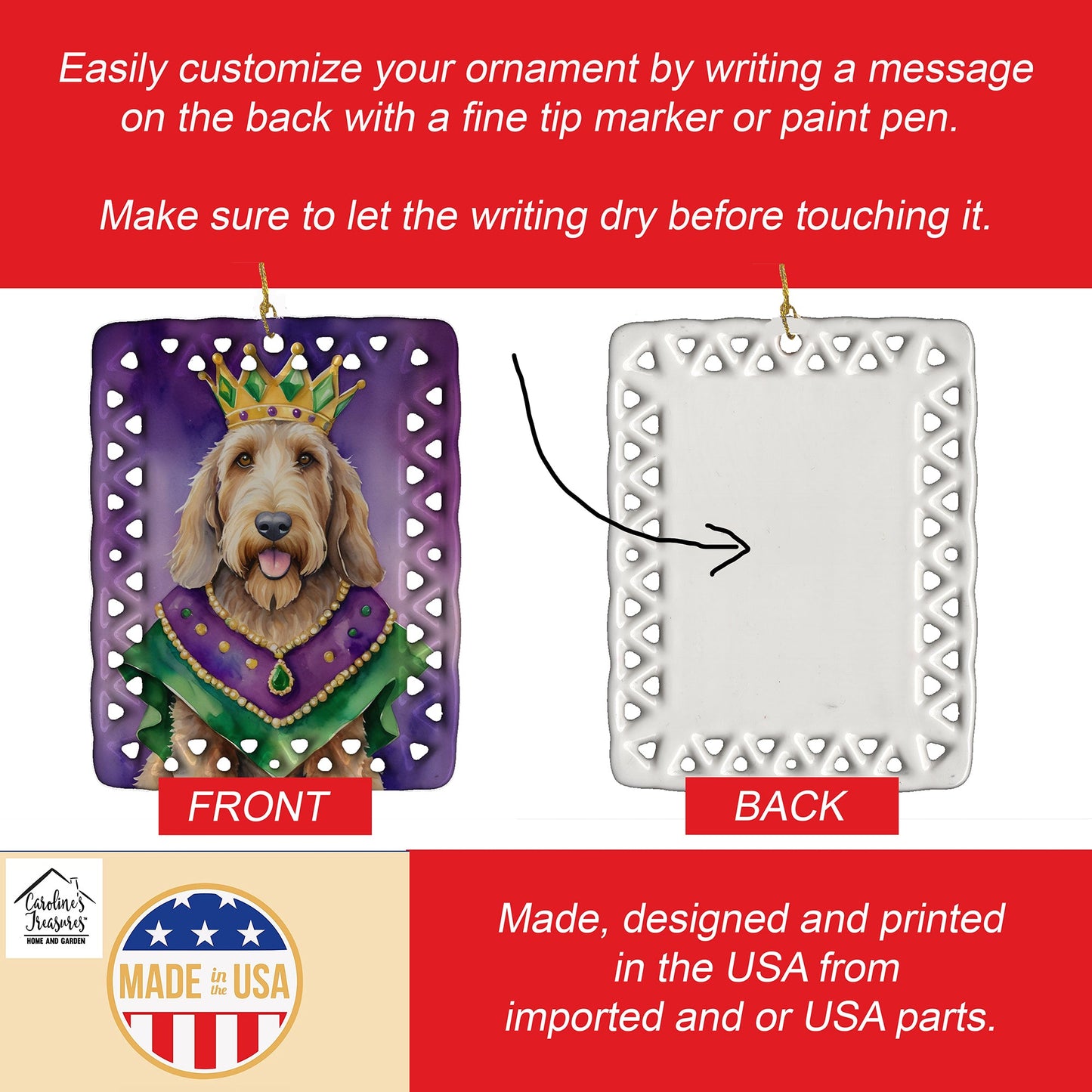 Otterhound King of Mardi Gras Porcelain Ornament