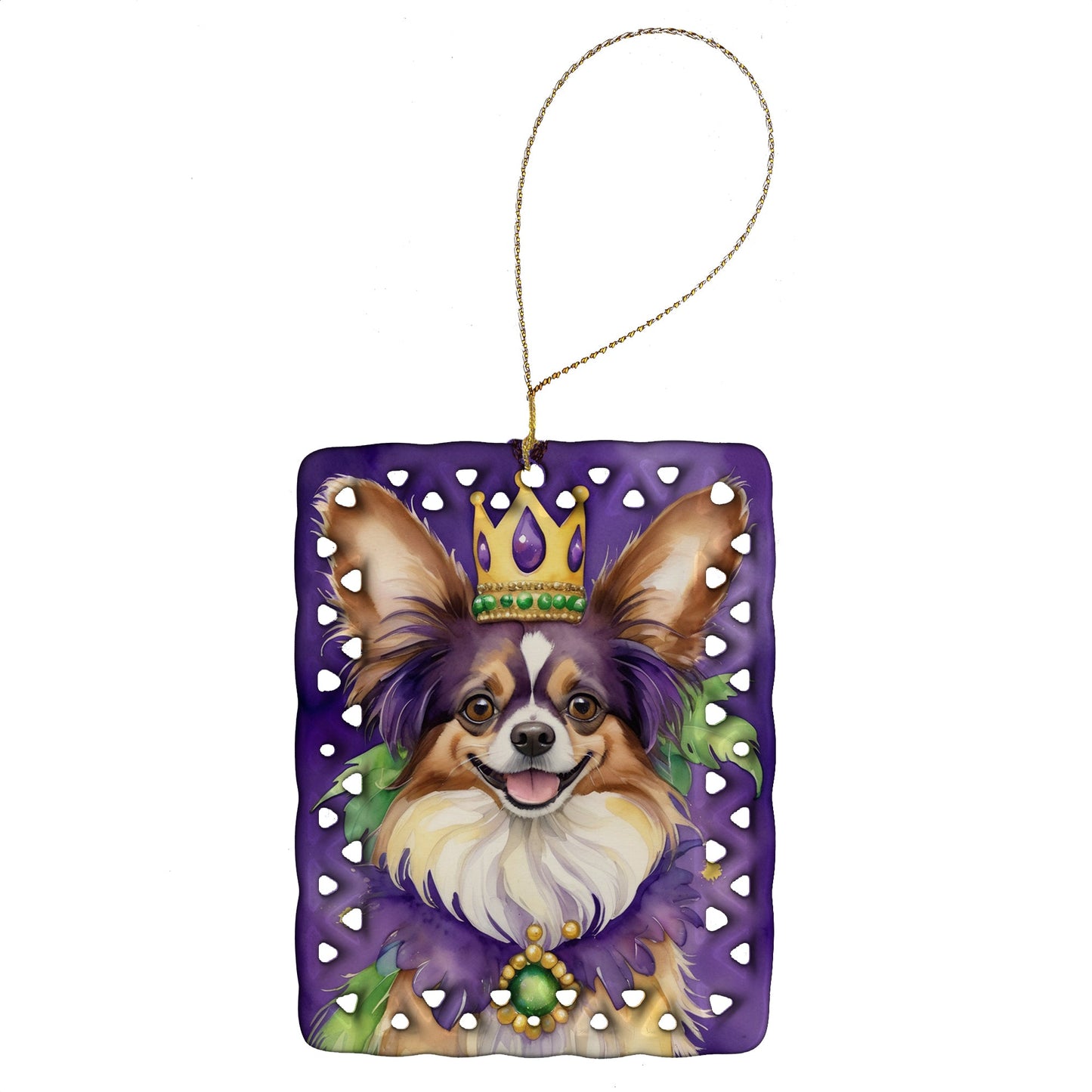 Papillon King of Mardi Gras Porcelain Ornament
