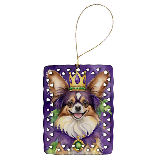 Papillon King of Mardi Gras Porcelain Ornament