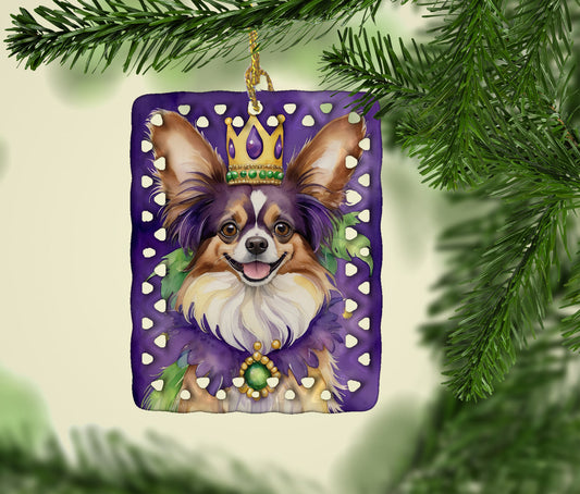 Papillon King of Mardi Gras Porcelain Ornament