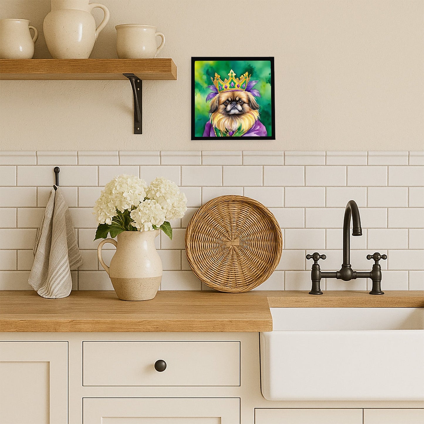 Pekingese King of Mardi Gras Framed Metal Print