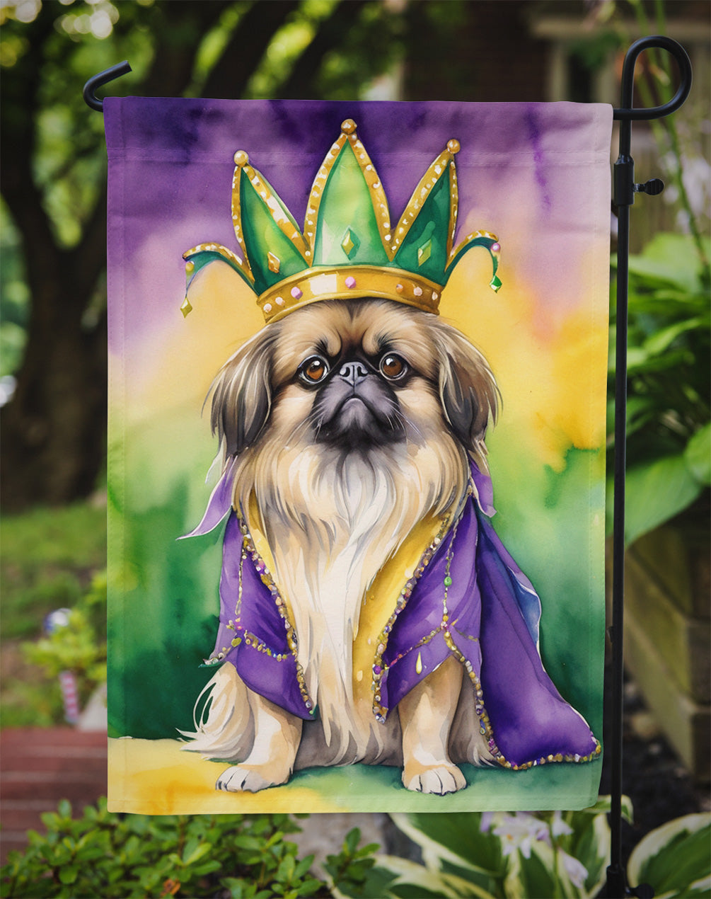 Pekingese King of Mardi Gras Garden Flag - Vibrant Dog-Themed Yard Decor by Caroline's Treasures