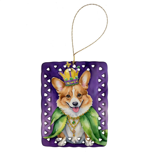Corgi King of Mardi Gras Porcelain Ornament