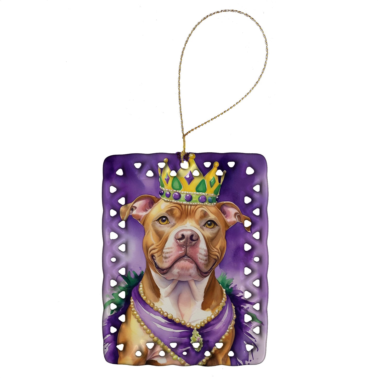 Pit Bull Terrier King of Mardi Gras Porcelain Ornament