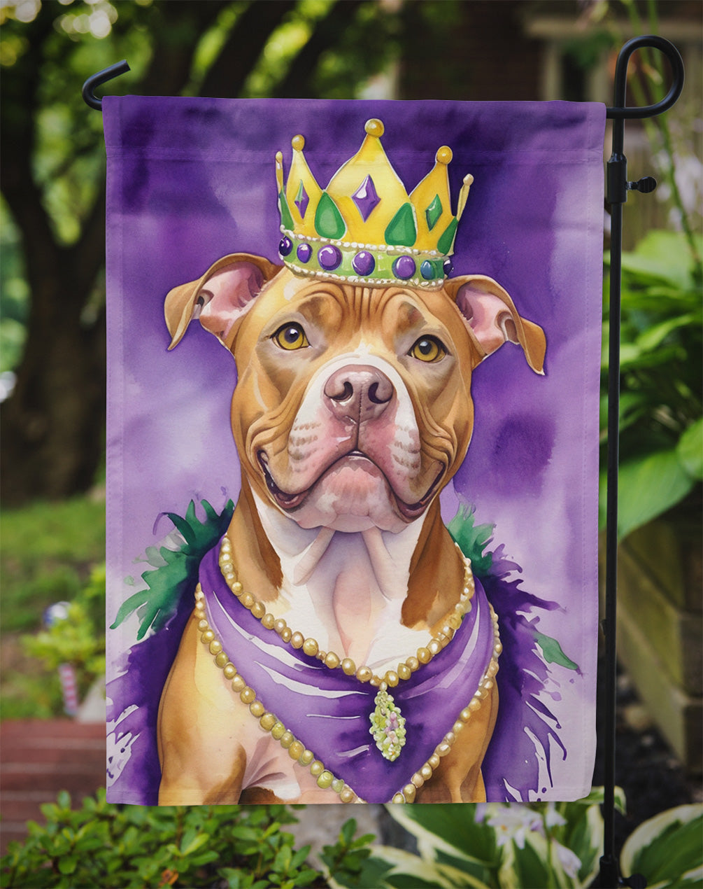 Pit Bull Terrier King of Mardi Gras Garden Flag - Vibrant Dog-Themed Yard Decor by Caroline's Treasures
