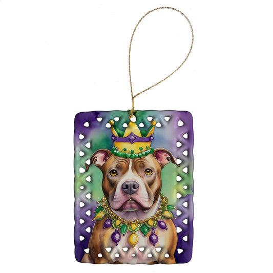 Pit Bull Terrier King of Mardi Gras Porcelain Ornament