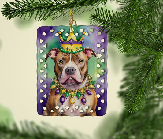 Pit Bull Terrier King of Mardi Gras Porcelain Ornament