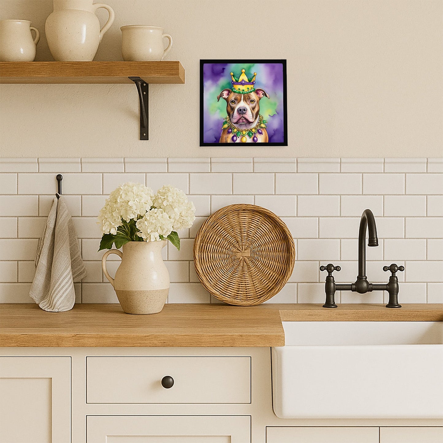 Pit Bull Terrier King of Mardi Gras Framed Metal Print