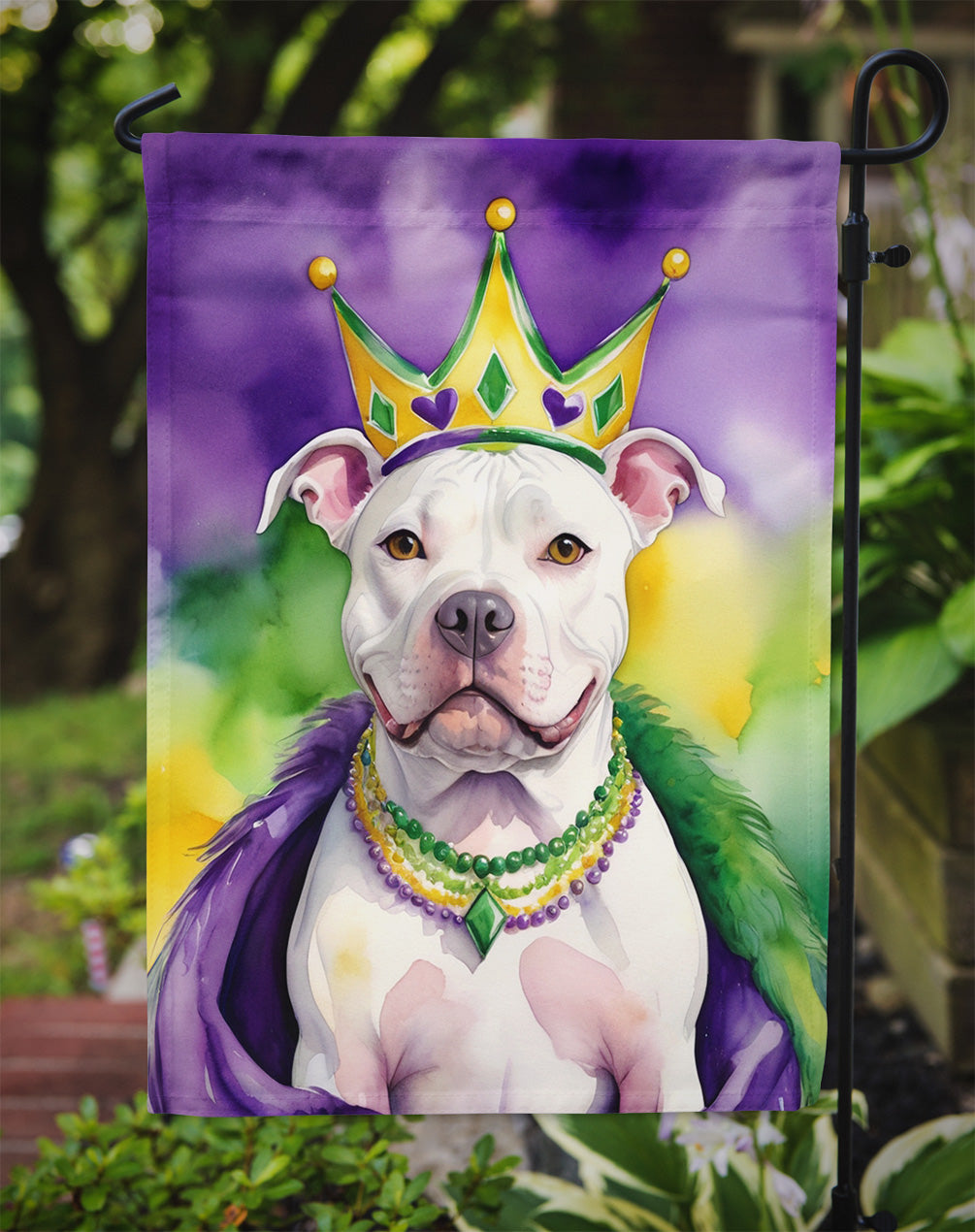 Pit Bull Terrier King of Mardi Gras Garden Flag - Vibrant Dog-Themed Yard Decor by Caroline's Treasures