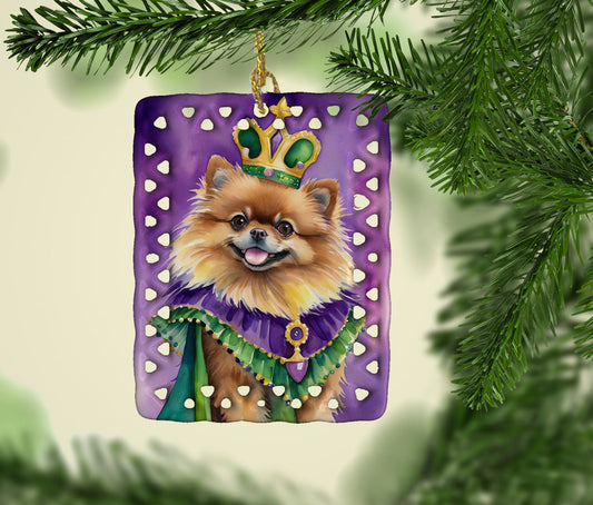 Pomeranian King of Mardi Gras Porcelain Ornament